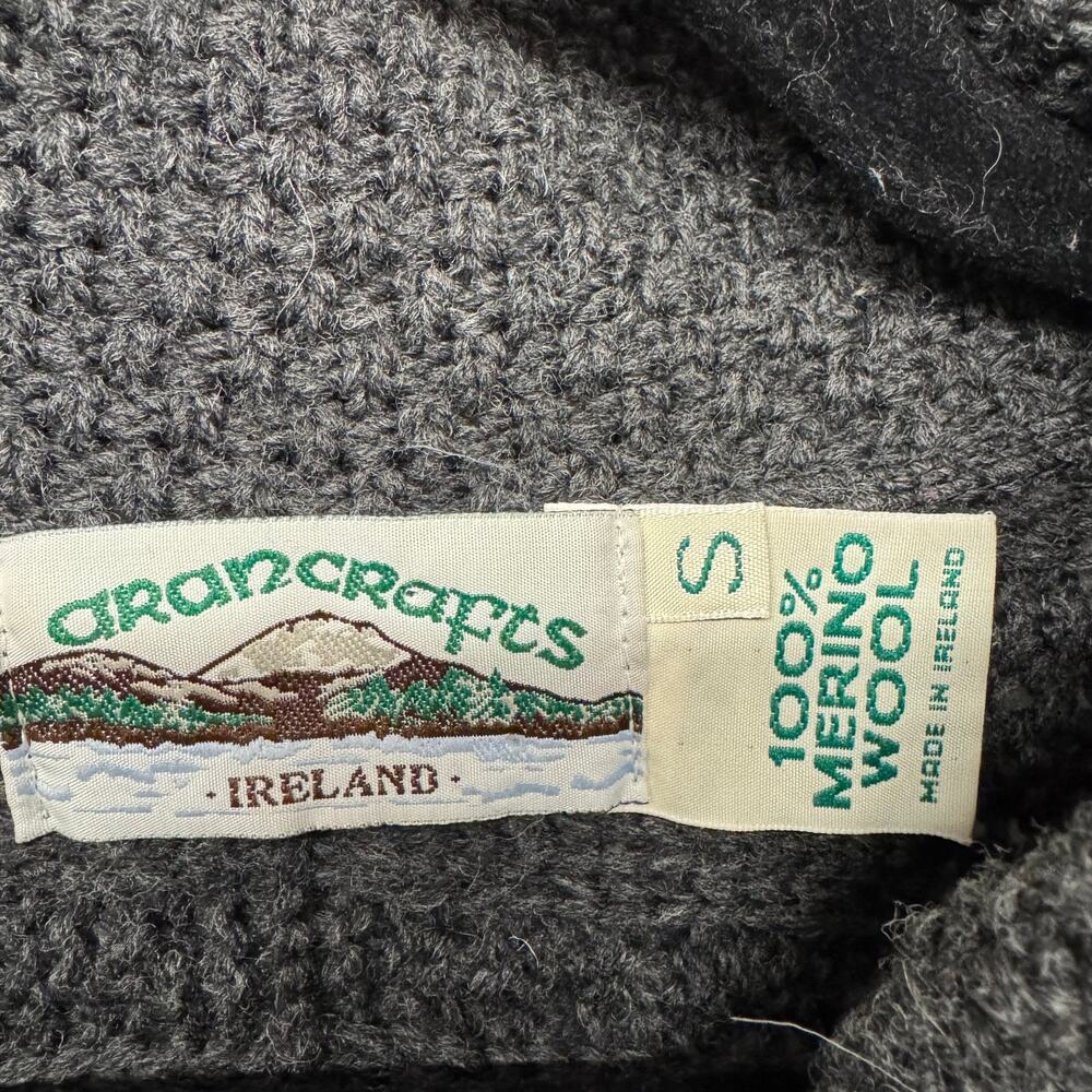 Aran Crafts Gray Thick Cable Knit Cardigan Sweater 100% Irish Wool Size Small - Picture 5 of 8
